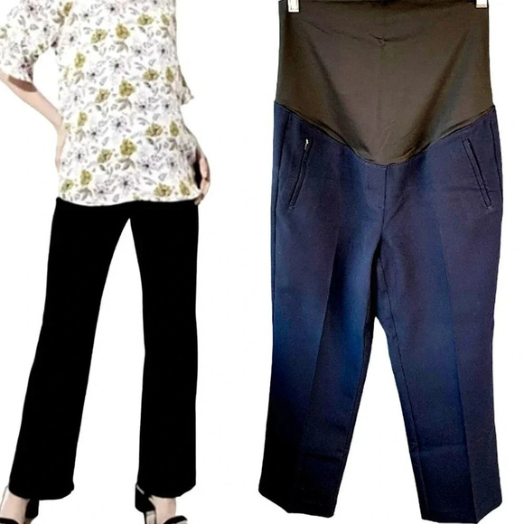 Ann Taylor Loft Maternity Casual Trouser Dress Pants Size 10M Navy Straight Leg - Picture 1 of 16